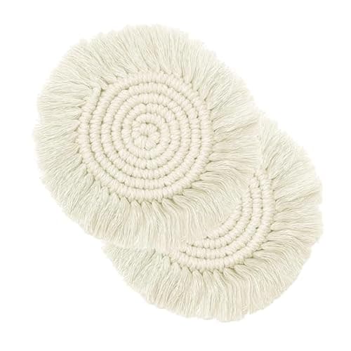 Woven Macrame Cotton Coasters, Pair