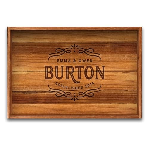 Engraved Teak Tray with Handles
