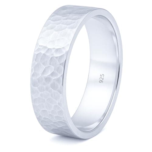 Hammered Sterling Silver Pipe-Cut Band, 6 mm