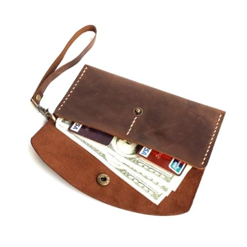 Handmade Leather Wristlet Wallet with Wrist Strap