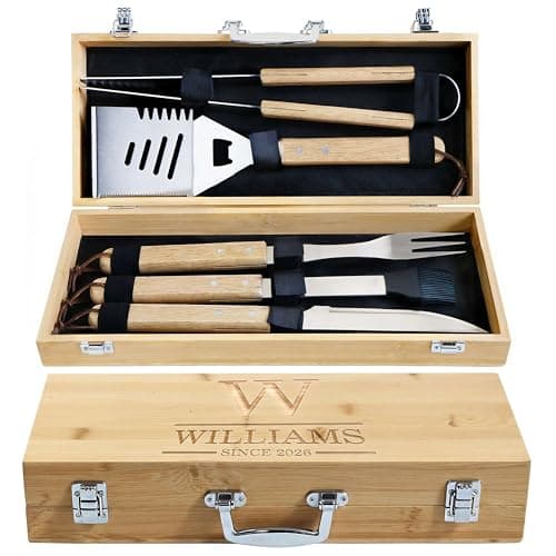 Monogrammed BBQ Tool Set in a Wooden Case